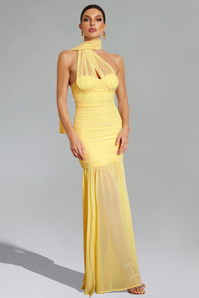 Bella Barnett Ulasa Sleeveless Ruched Mesh Formal Prom Evening Gown