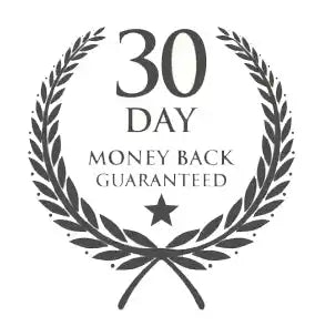 30-day money back guarantee emblem with laurel wreath design.