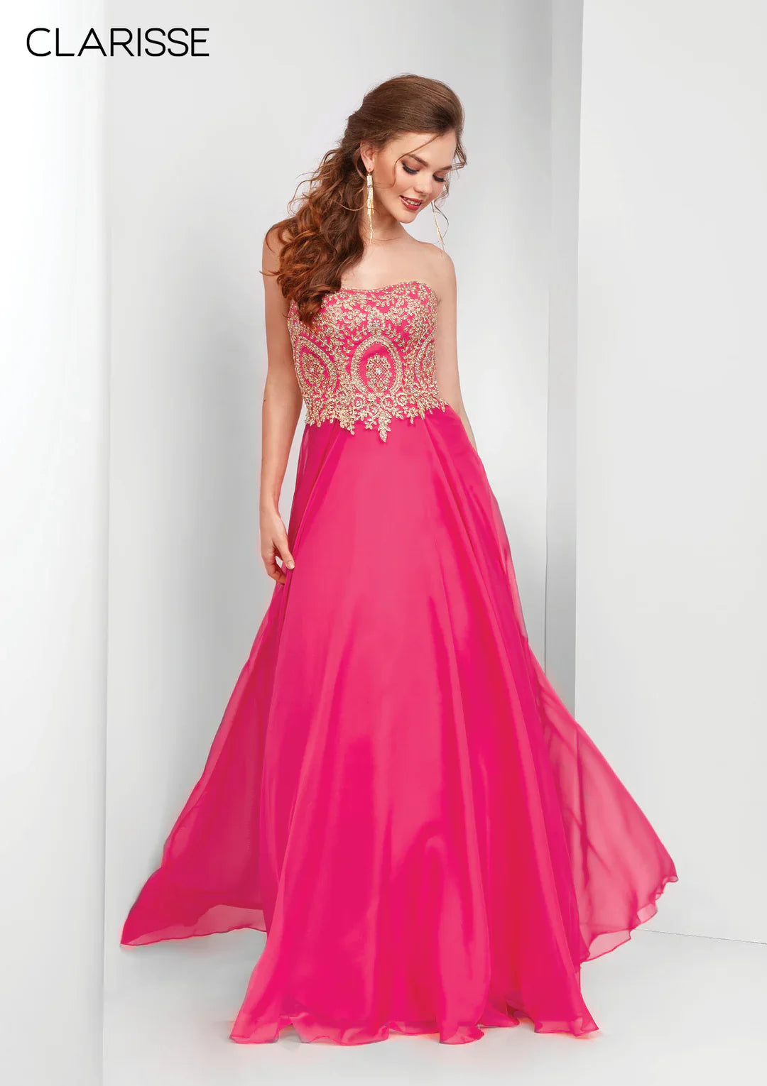 Clarisse 3000 Prom A-Line Strapless Lace Floor-Length Chiffon Dress