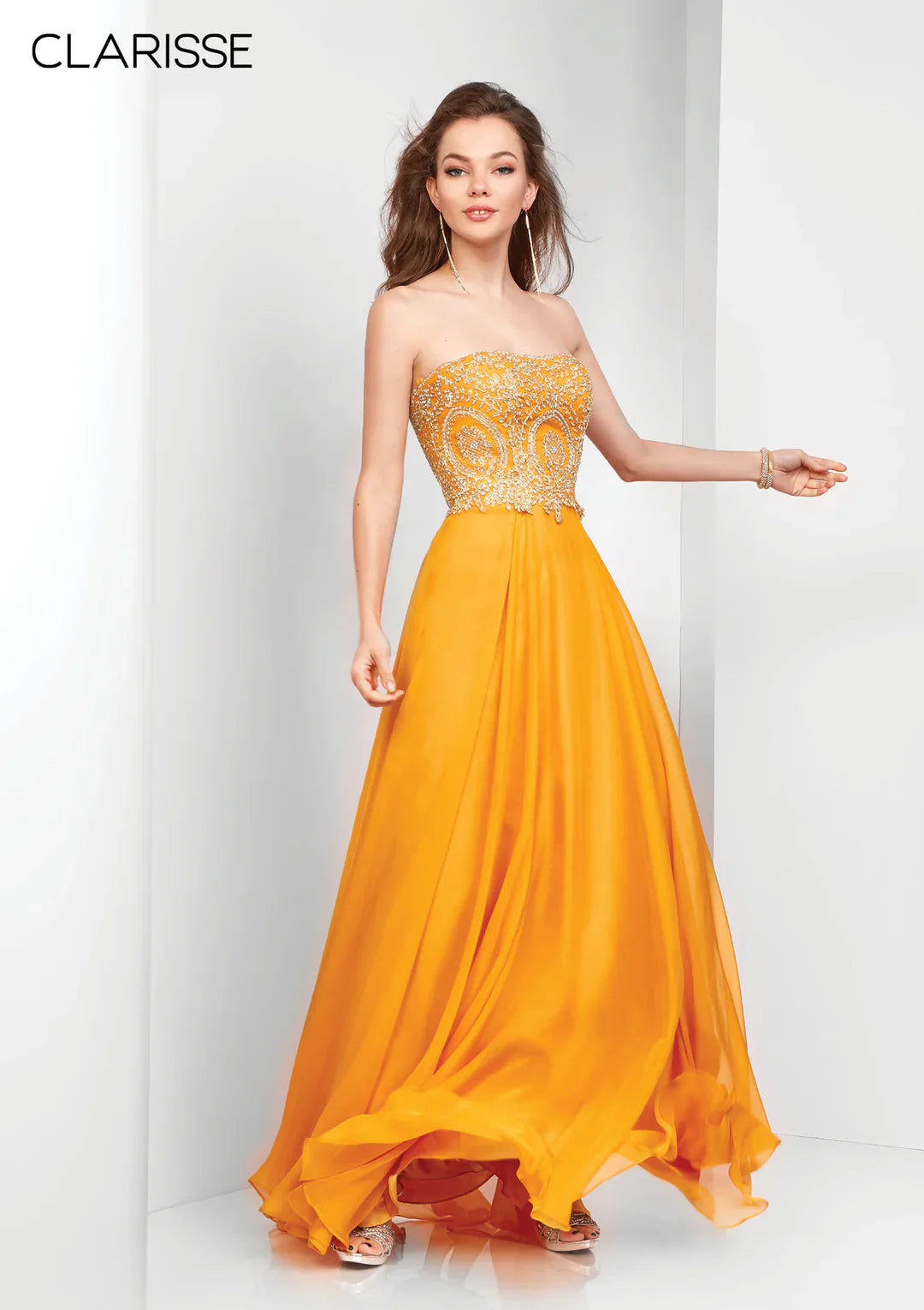 Clarisse 3000 Prom A-Line Strapless Lace Floor-Length Chiffon Dress