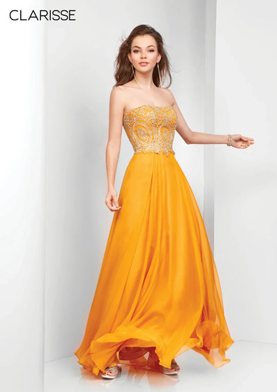 Clarisse 3000 Prom A-Line Strapless Lace Floor-Length Chiffon Dress