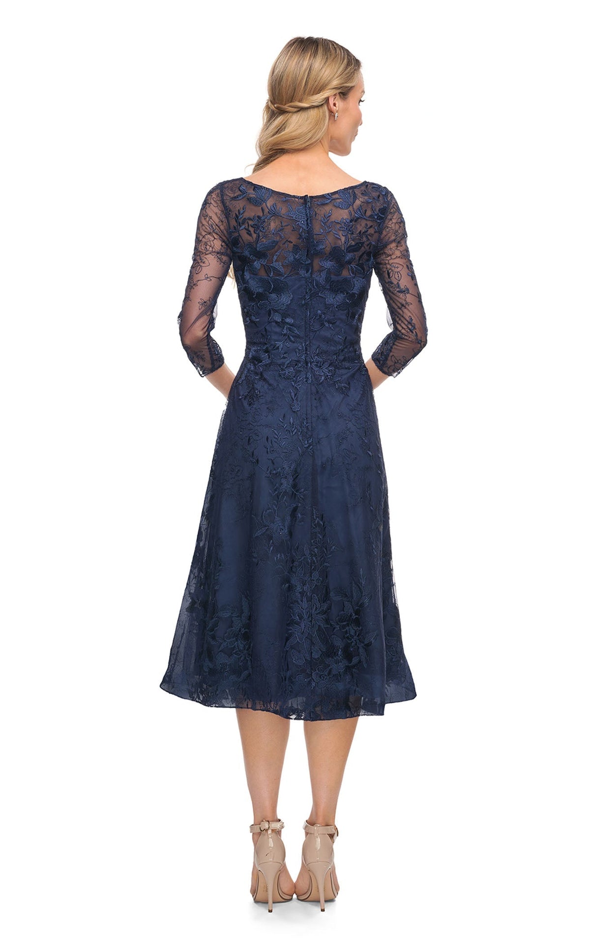 La Femme 30016C Lace Beaded Embroidered V Neck Formal Dress