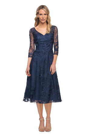 La Femme 30016C Lace Beaded Embroidered V Neck Formal Dress