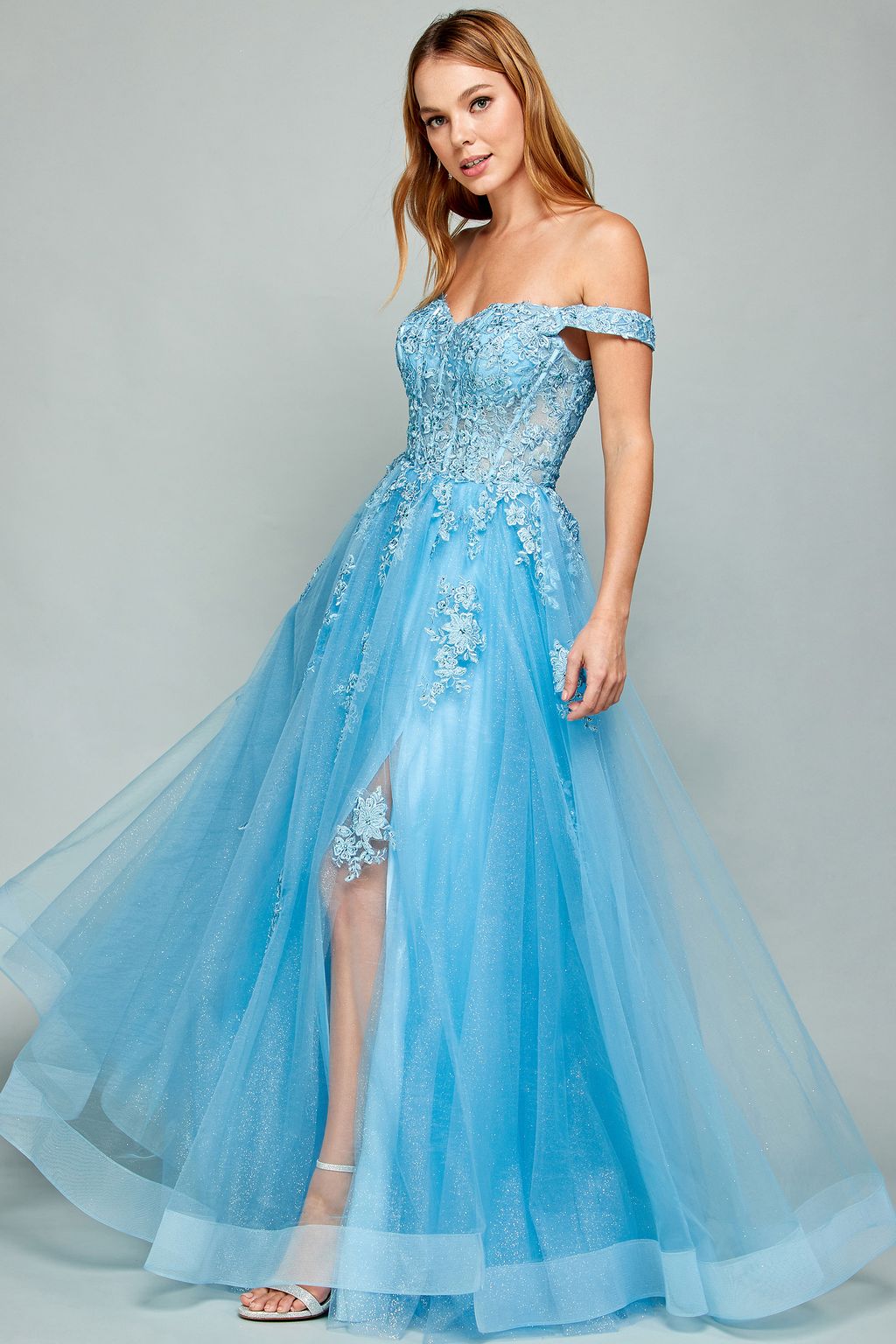 Prom Dresses A Line Long Formal Applique Prom DressSky Blue