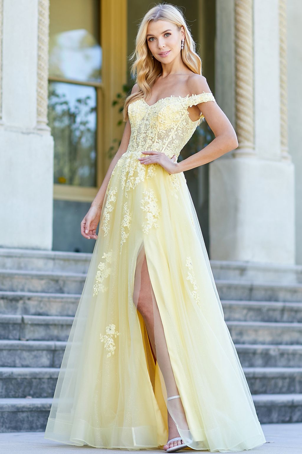 Prom Dresses A Line Long Formal Applique Prom Dress Yellow