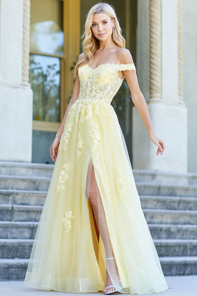 Prom Dresses A Line Long Formal Applique Prom Dress Yellow