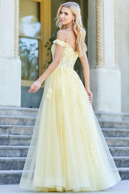 Prom Dresses A Line Long Formal Applique Prom Dress Yellow