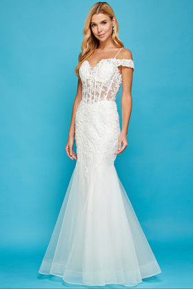 Adora 3005 Off Shoulder Beaded Lace Corset Long Wedding Dress