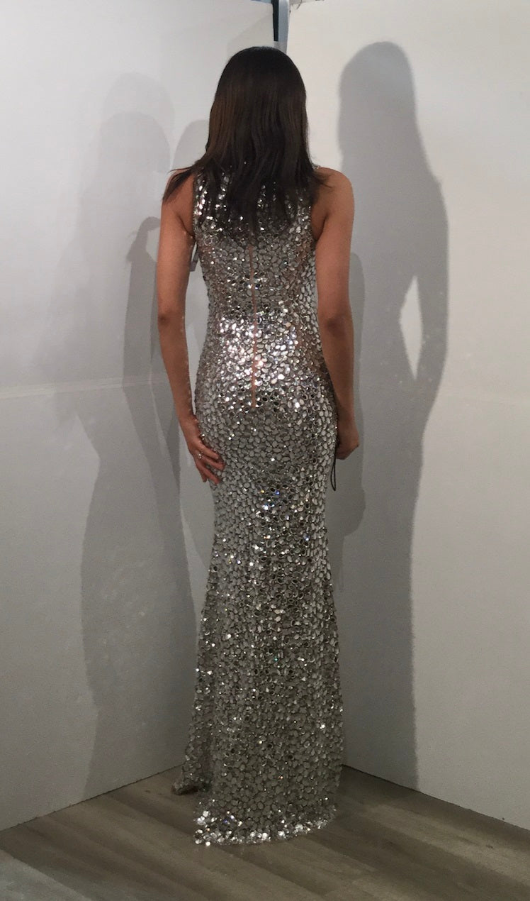 Sequin Sleeveless High Neck Evening Gown Fitted Column Formal Dress by Jovani 30054