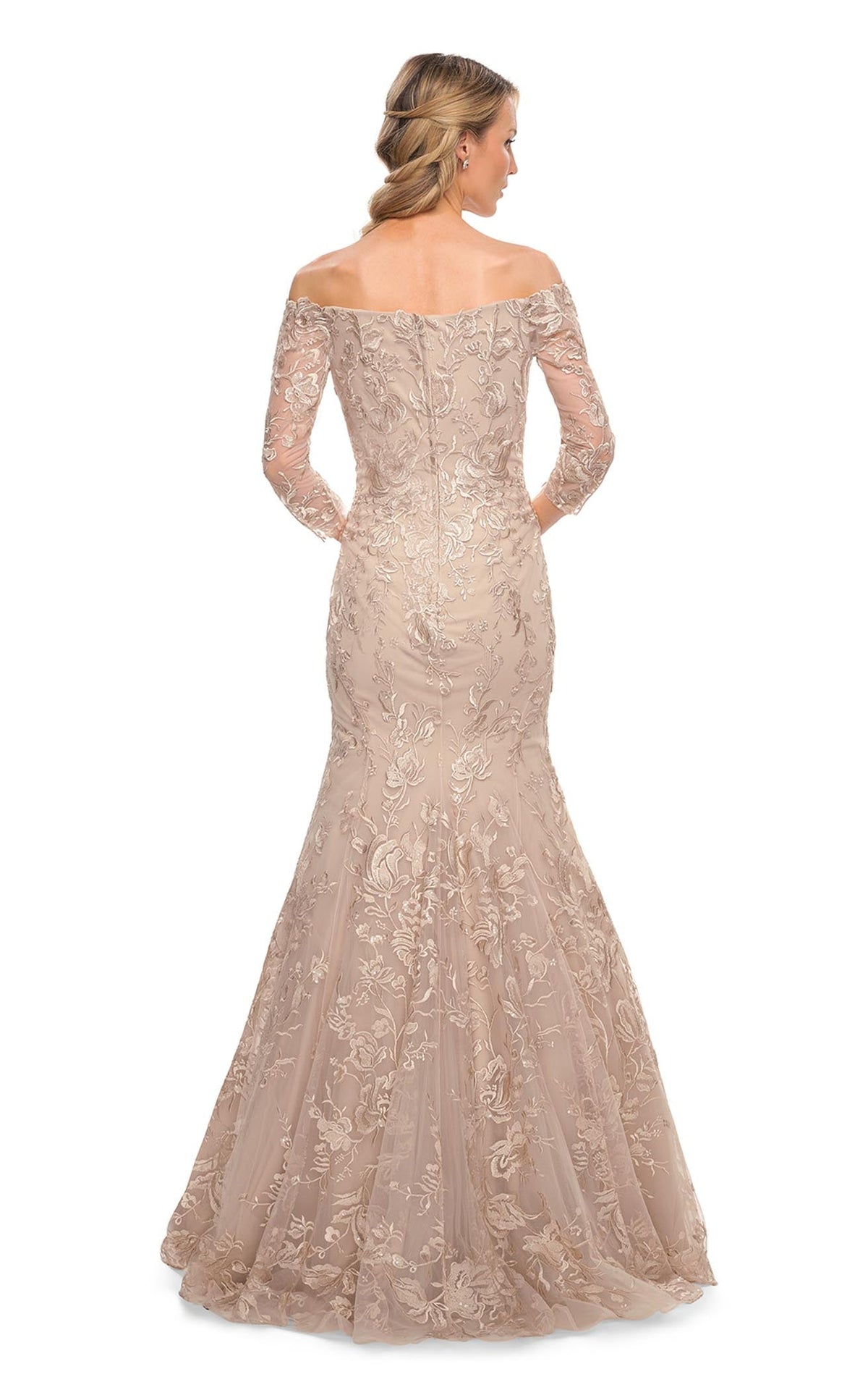 La Femme 30164C Lace Beaded Embroidered V Neck Prom Dress