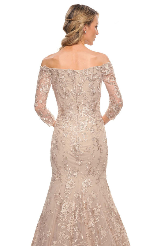 La Femme 30164C Lace Beaded Embroidered V Neck Prom Dress