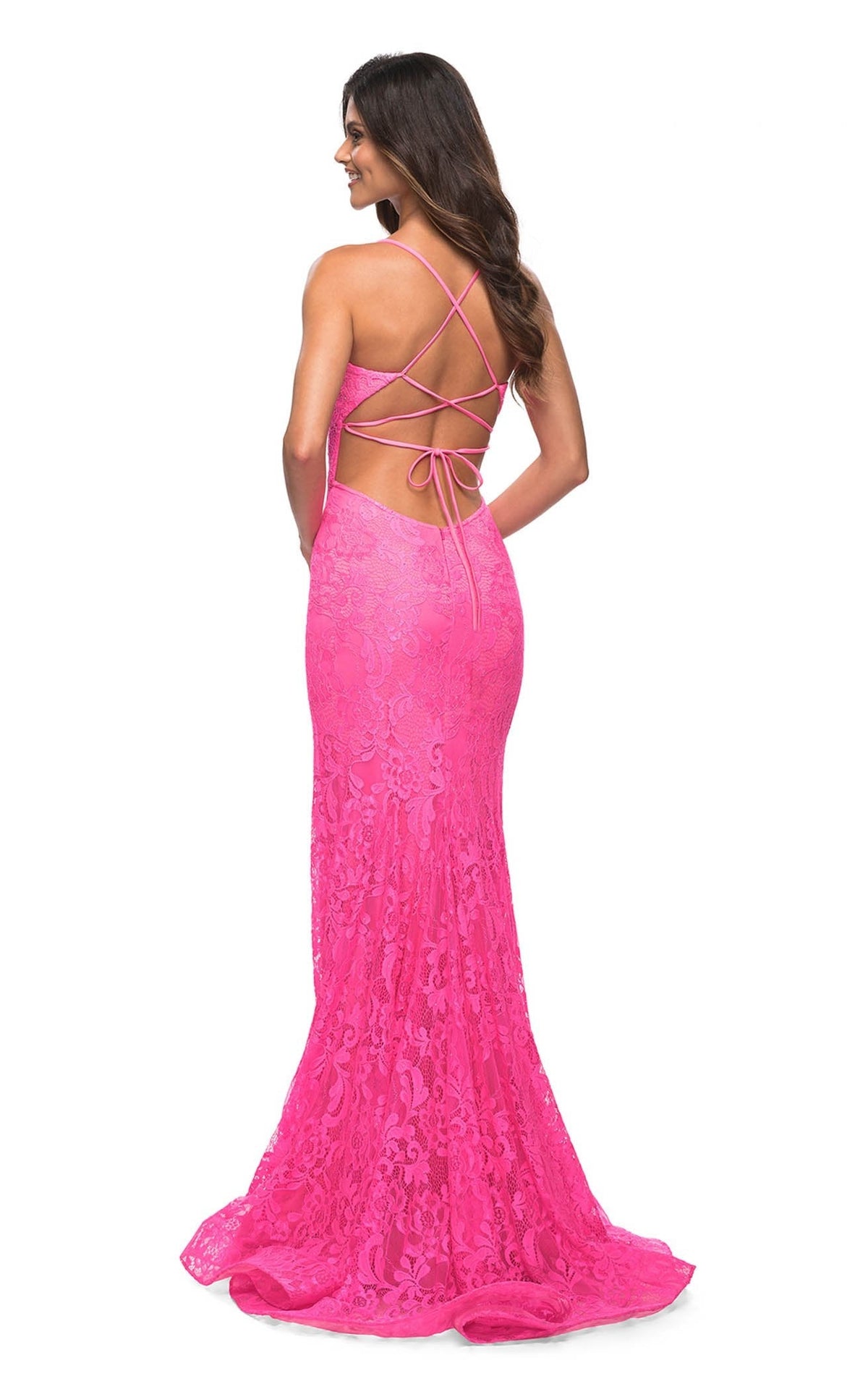 La Femme 30171C Lace Corset Open Back V Neck Prom Dress