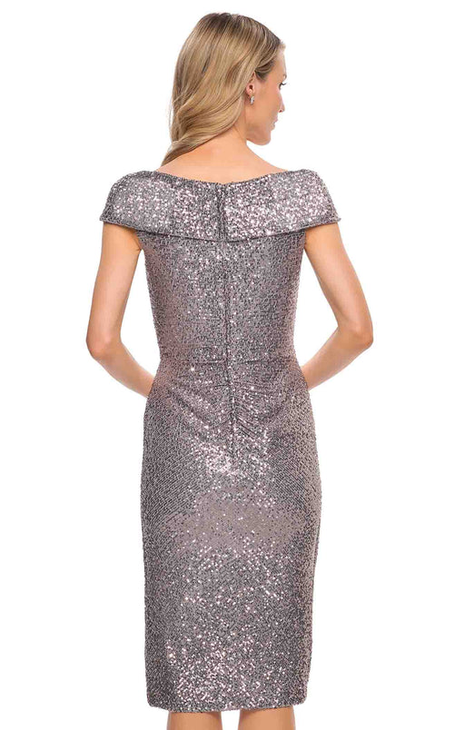 La Femme 30323C Ruched Slit V Neck Short Sleeves Formal Dress
