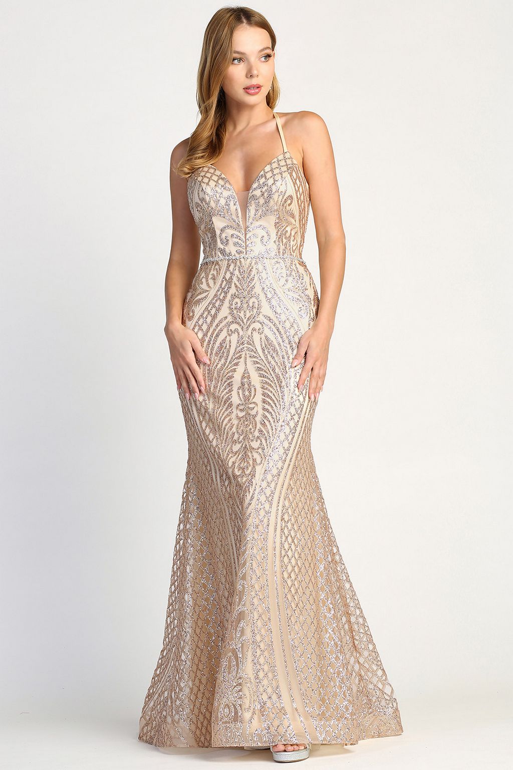 Prom Dresses Fitted Long Formal Evening Prom Dress Rose Gold