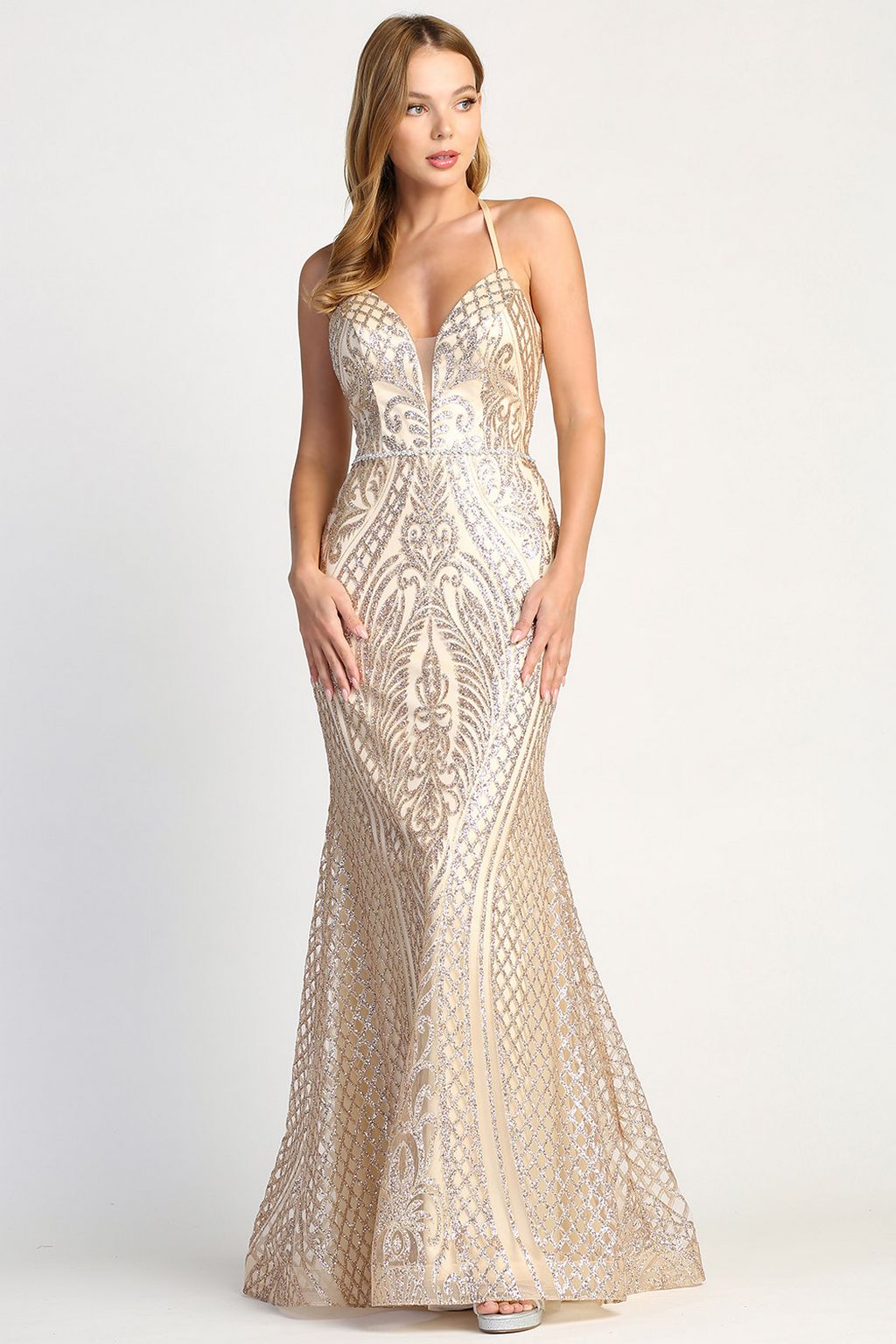 Prom Dresses Fitted Long Formal Evening Prom Dress Rose Gold