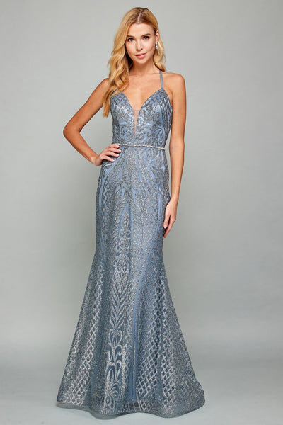 Prom Dresses Fitted Long Formal Evening Prom Dress Smoky Blue