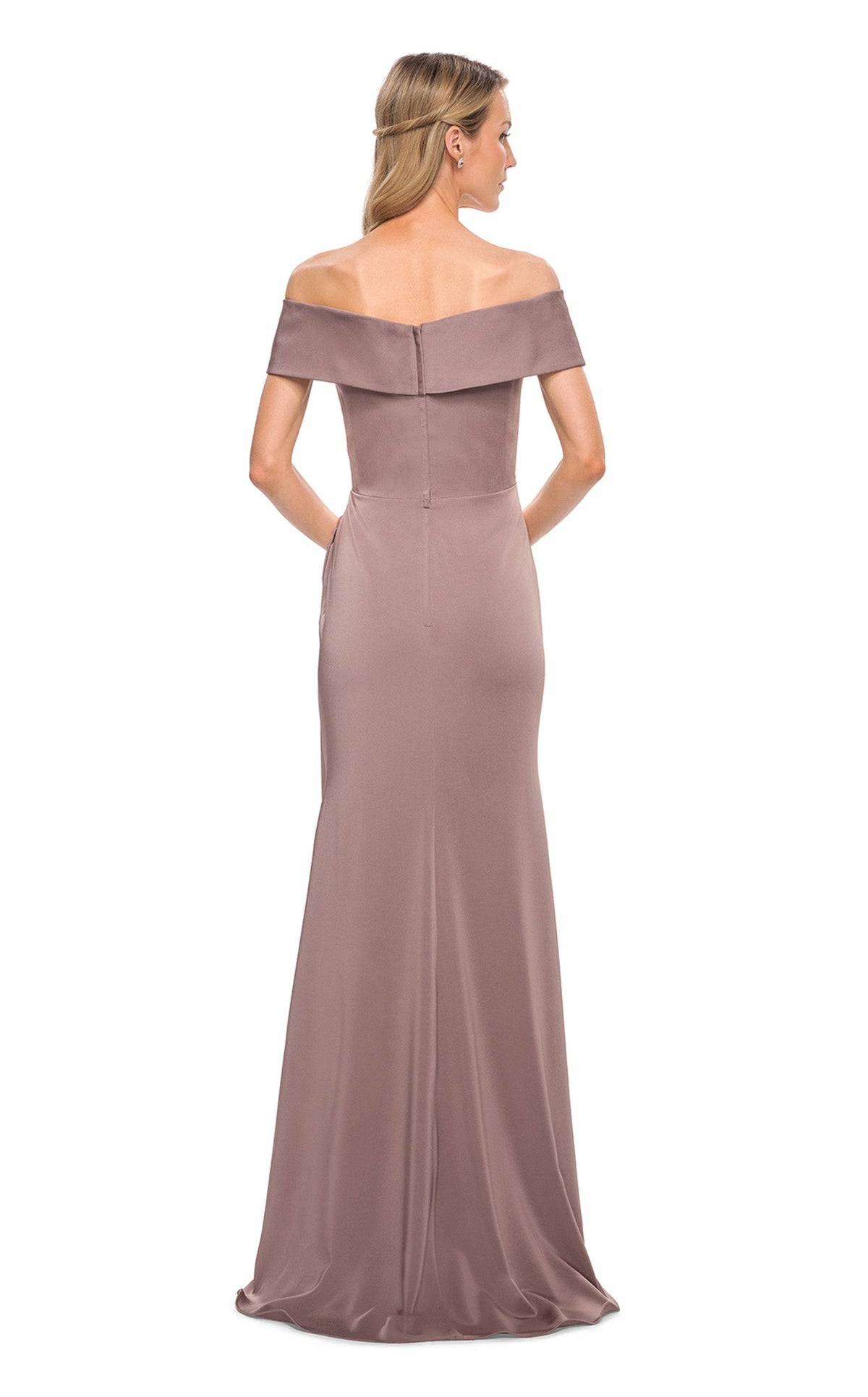 La Femme 30397C Slit Off the Shoulder Short Sleeves Sheath Prom Dress
