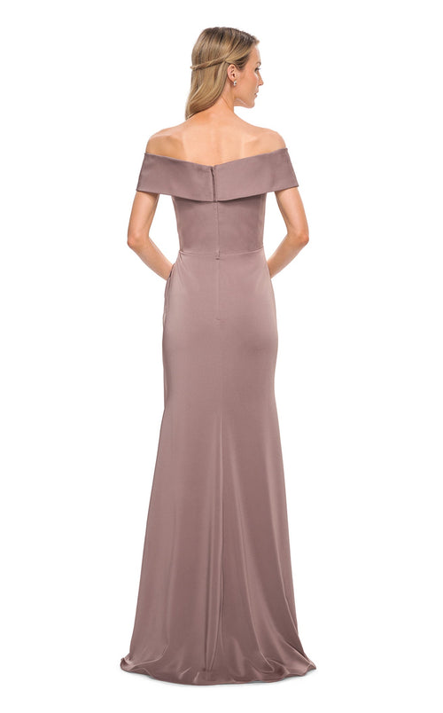 La Femme 30397C Slit Off the Shoulder Short Sleeves Sheath Prom Dress