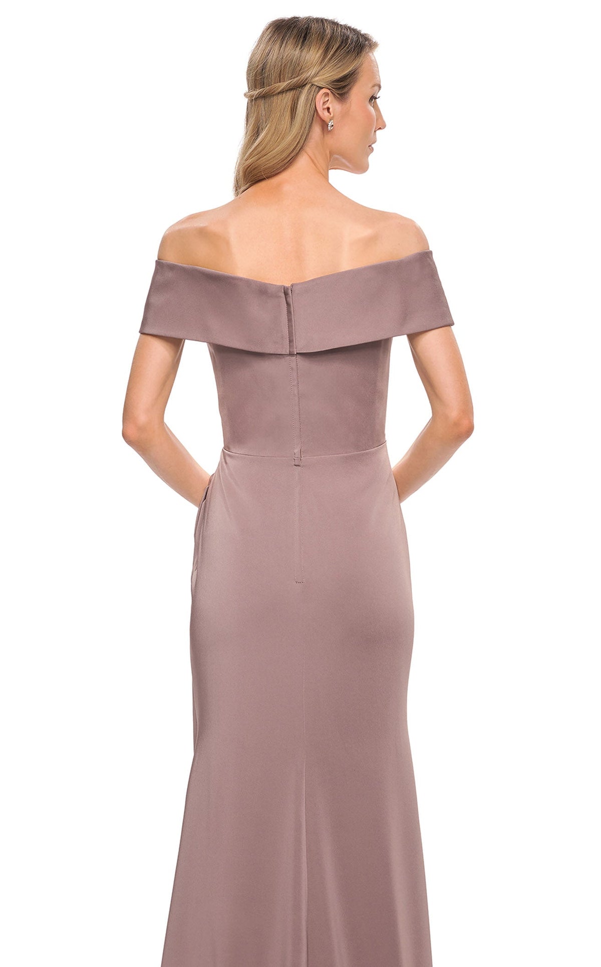 La Femme 30397C Slit Off the Shoulder Short Sleeves Sheath Prom Dress