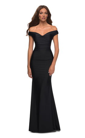 La Femme 30449C Corset Slit Sweetheart Short Sleeves Prom Dress