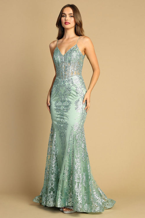 Prom Dresses Mermaid Long Formal Glitter Applique Prom Dress Navy
