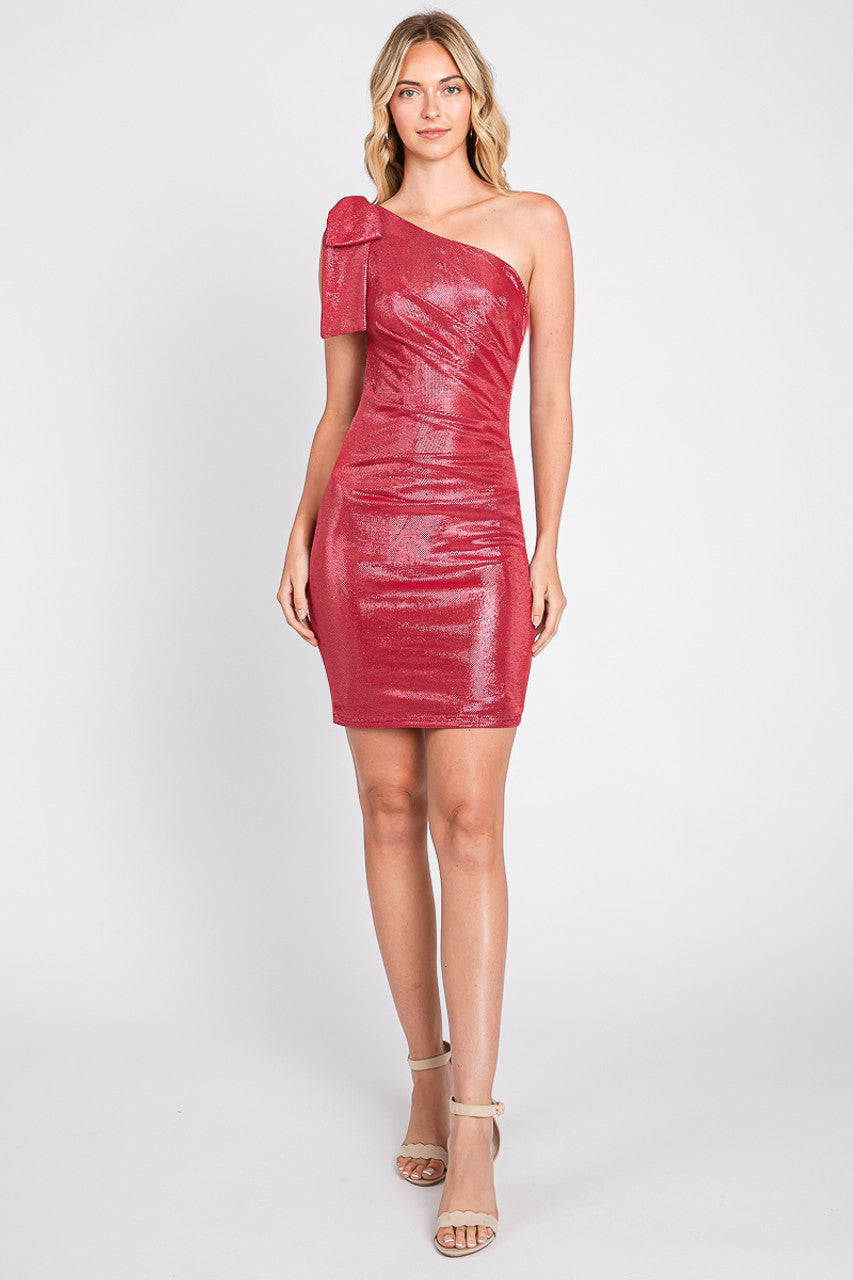 Lenovia 3054 One-Shoulder Ruched Metallic Bodycon Dress Galaxy Blend