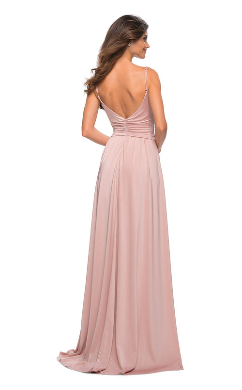 La Femme 30571C Jersey Ruched Open Back V Neck Prom Dress