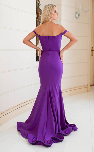 Jessica Angel JA305 Off-Shoulder Fitted Cutout Ruched Slit Jersey Dress