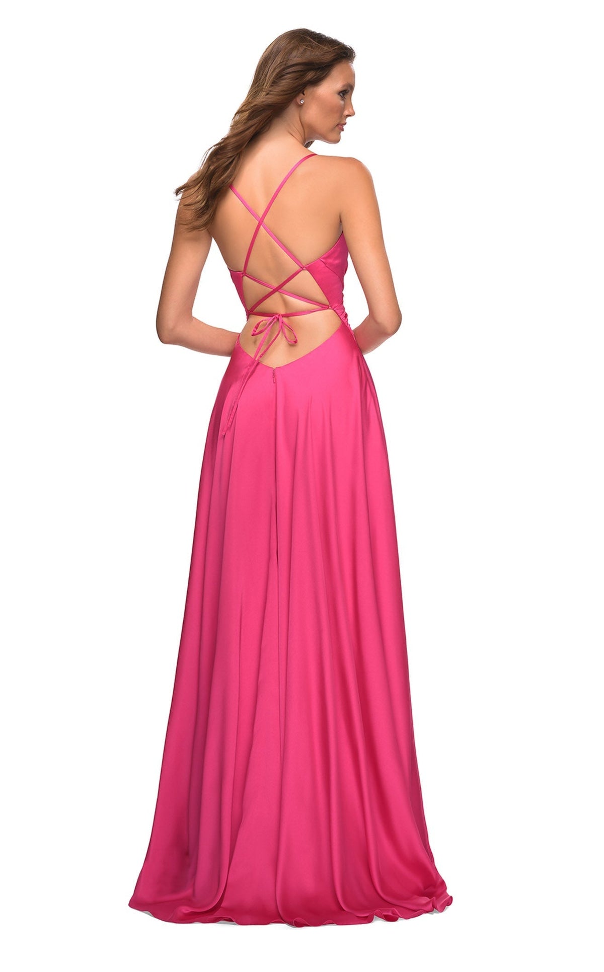 La Femme 30616C Jersey Slit Train V Neck Prom Dress