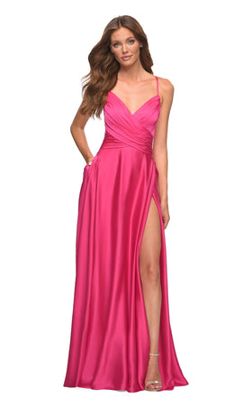 La Femme 30616C Jersey Slit Train V Neck Prom Dress