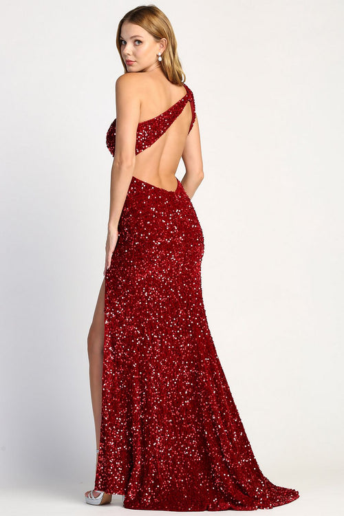Prom Dresses Fitted Long Sequin Formal Slit Evening Dress Red