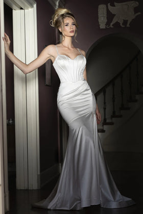 Ivory Satin Trumpet Wedding Dress with Sweetheart Neckline Lace-Up Back & Train by Lenovia 8455