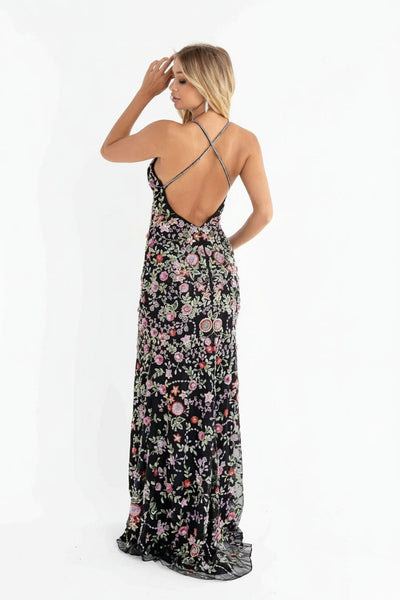 Primavera Couture 3073 Long Floral Beaded Fitted Prom Dress