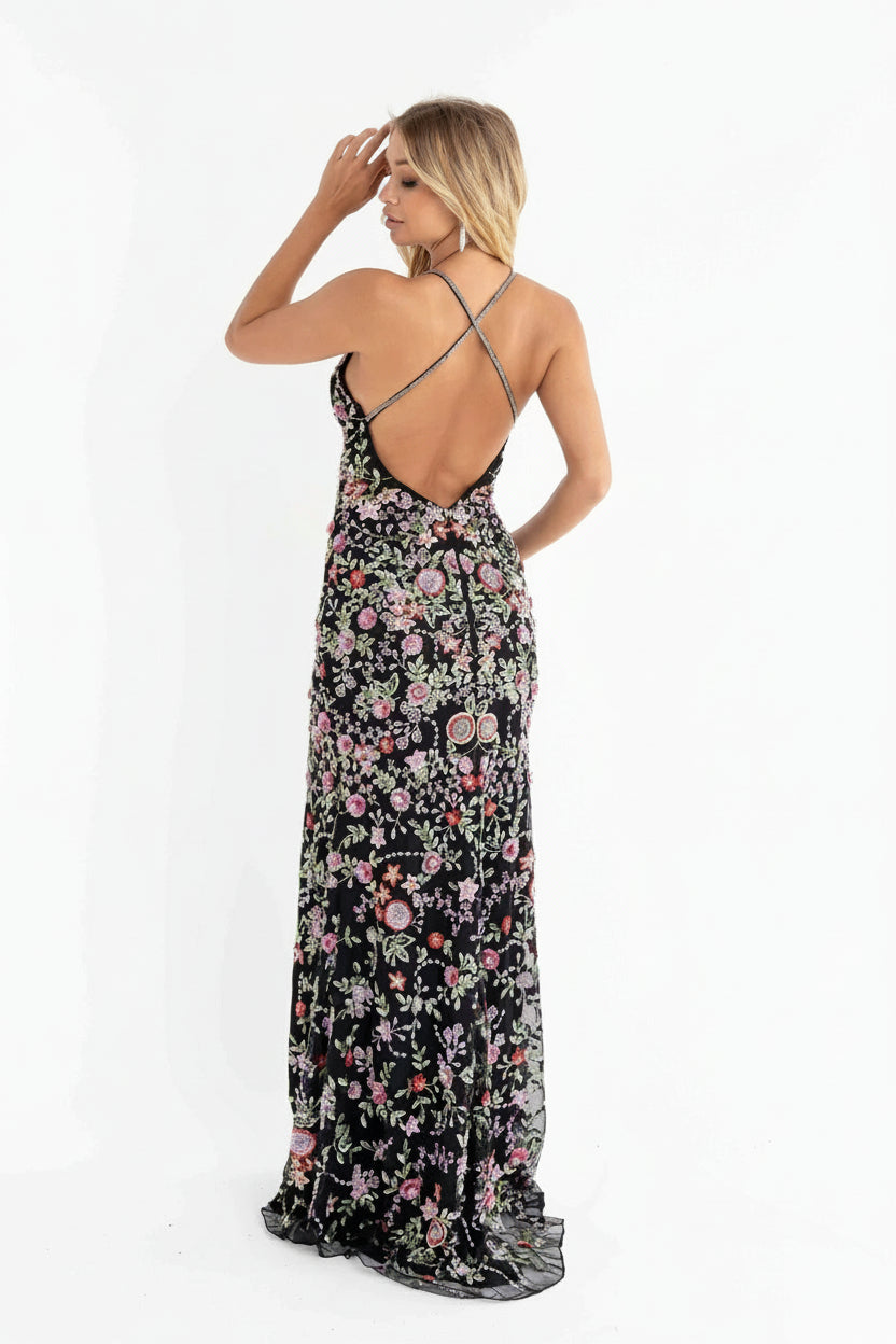 Primavera Couture 3073 Long Floral Beaded Fitted Prom Dress