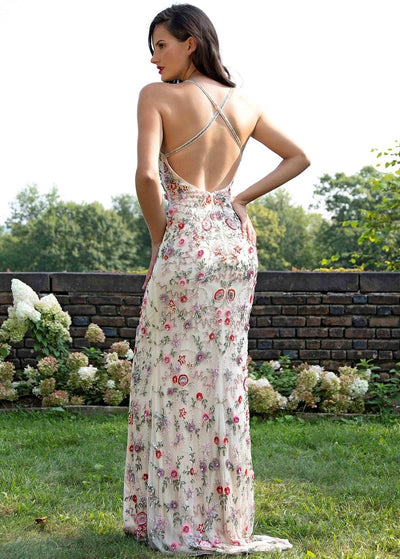 Primavera Couture 3073 Long Fitted Floral Beaded Prom Dress