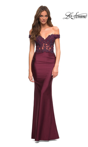 La Femme 30741 Floor-Length Off-the-Shoulder Beaded Lace Prom Dress