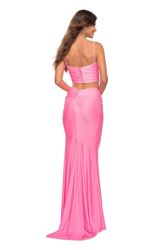 La Femme 30789C Beaded Slit Scoop Neck Sleeveless Prom Dress