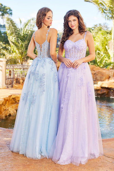 Prom Dresses Long A Line Corset Formal Applique Prom Dress Lilac