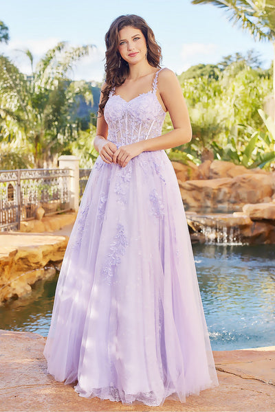 Prom Dresses Long A Line Corset Formal Applique Prom Dress Lilac