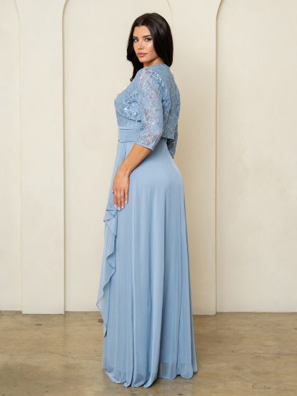 Eva USA 3094 Long Mother Of The Bride Lace Chiffon Jacket Dress