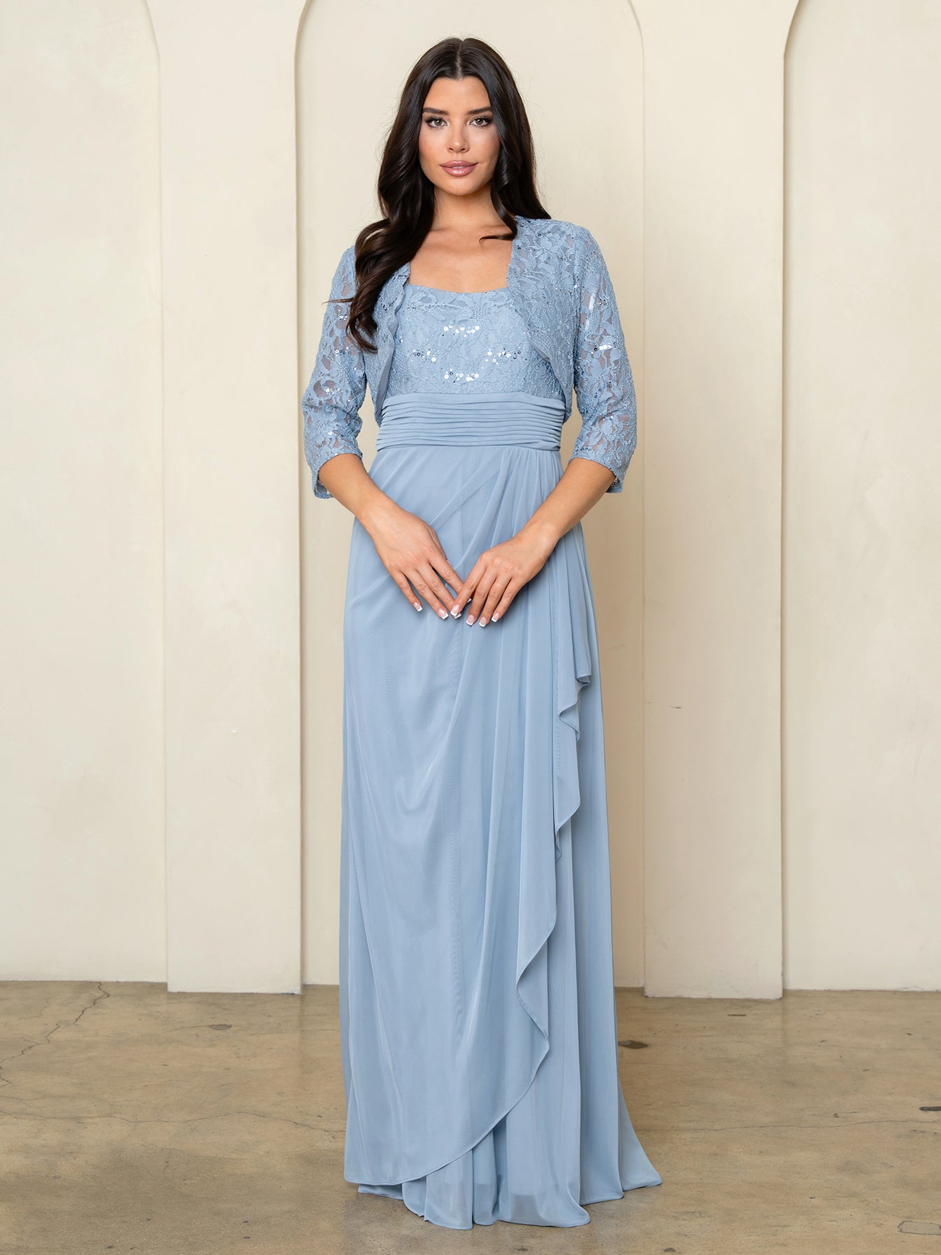 Eva USA 3094 Long Mother Of The Bride Lace Chiffon Jacket Dress