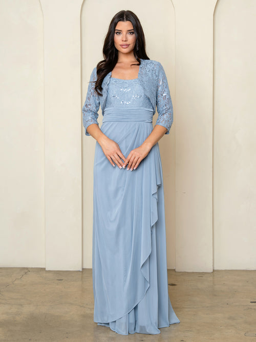 Eva USA 3094 Long Mother Of The Bride Lace Chiffon Jacket Dress