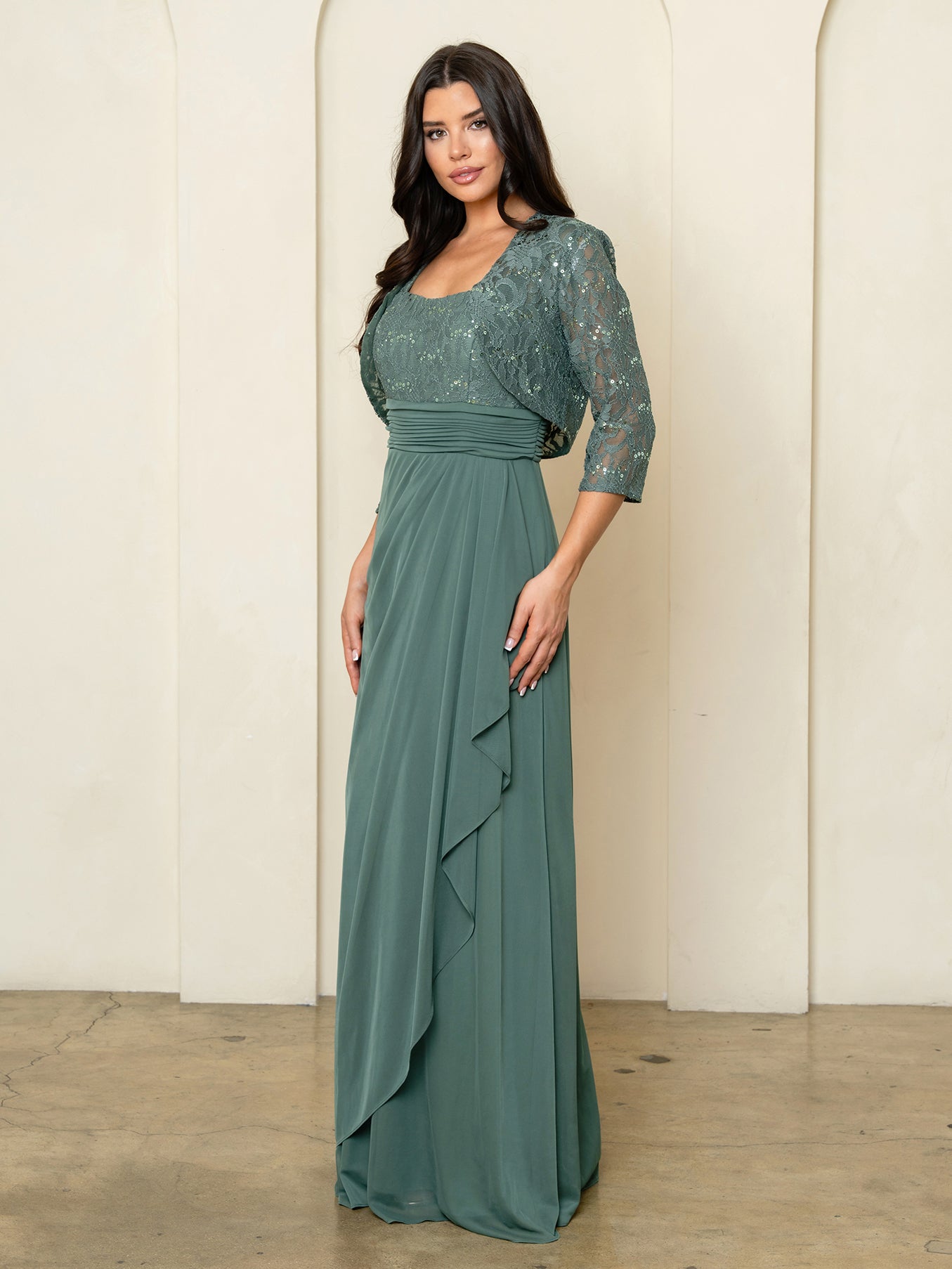 Eva USA 3094 Long Mother Of The Bride Lace Chiffon Jacket Dress