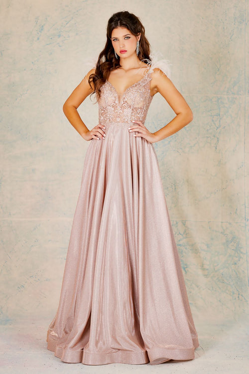 Prom Dresses Long Formal A Line Feather Prom Dress Rose