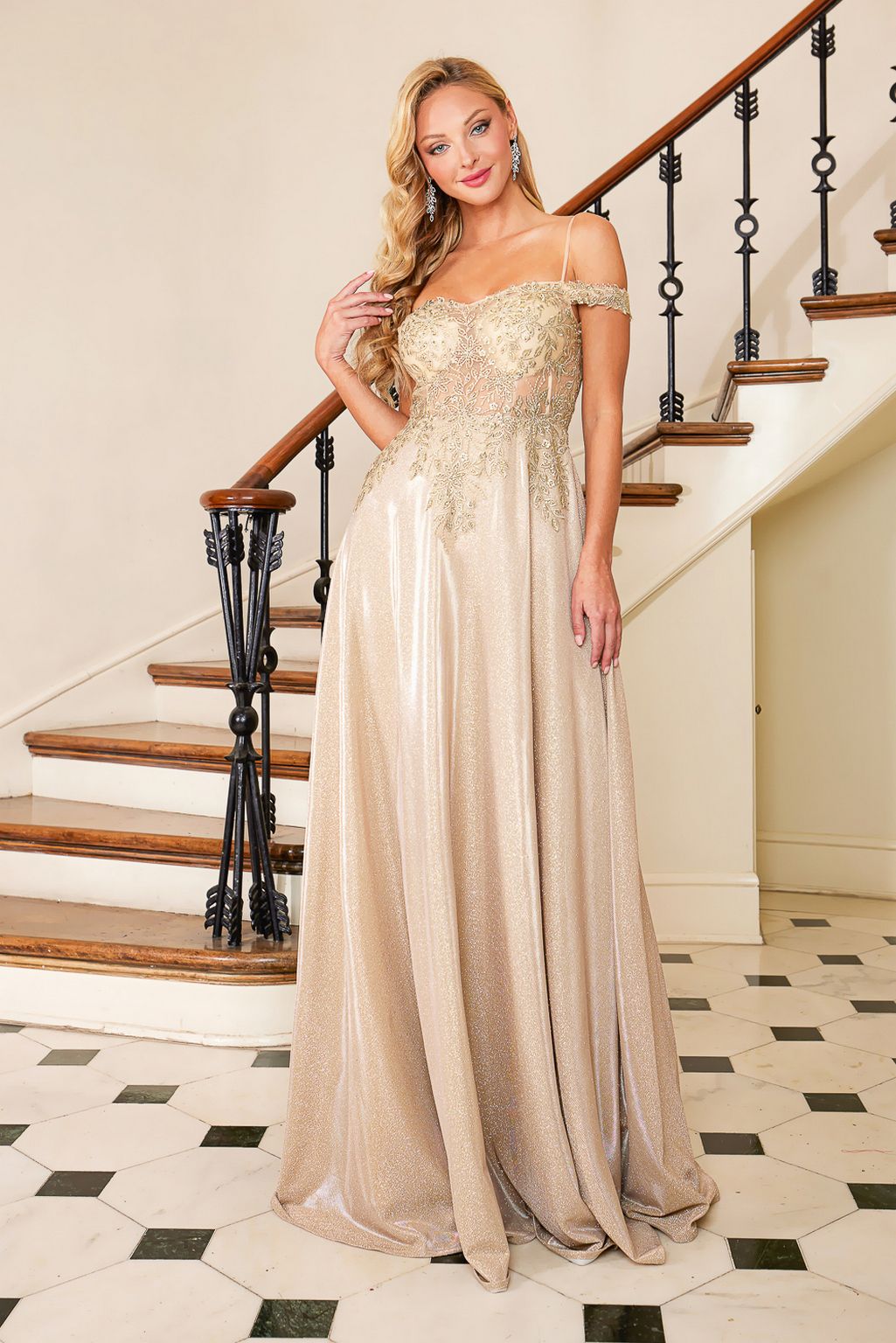 Prom Dresses Prom Long A Line Glitter Applique Formal Dress Champagne