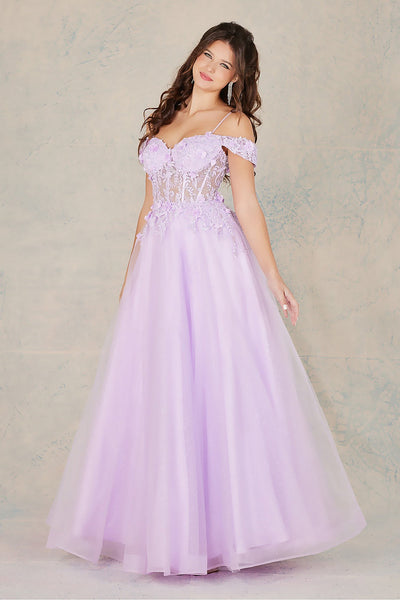 Prom Dresses Prom Long 3D Floral Applique Formal Dress Lilac