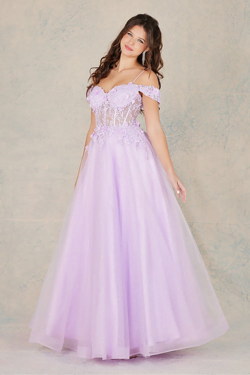 Prom Dresses Prom Long 3D Floral Applique Formal Dress Lilac