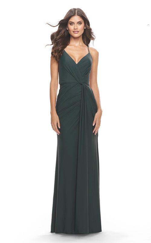 La Femme 31169C Slit V Neck Sleeveless Prom Dress