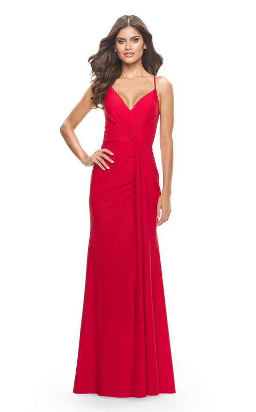 La Femme 31169C Slit V Neck Sleeveless Prom Dress