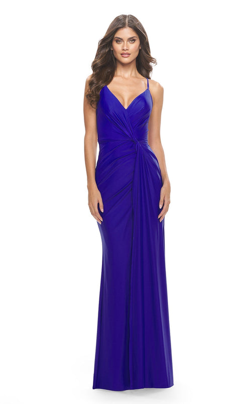 La Femme 31169C Slit V Neck Sleeveless Prom Dress